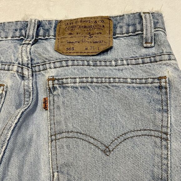 VTG 80s MENS USA ORANGE TAB LEVIS 505 STRAIGHT LEG HIGH WAISTED JEANS 34 W 32 L